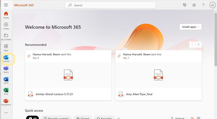 Office 365 Welcome splash page