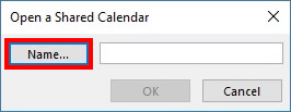Open a Shared Calendar window with Name highlighted