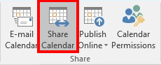 Outlook Share menu with Share Calendar highlighted