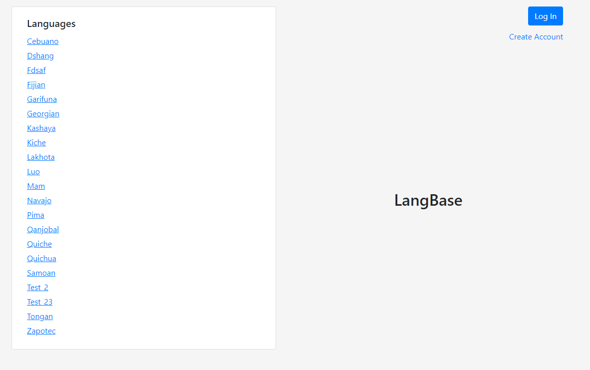 Langbase hompage for non-user logged-in users.